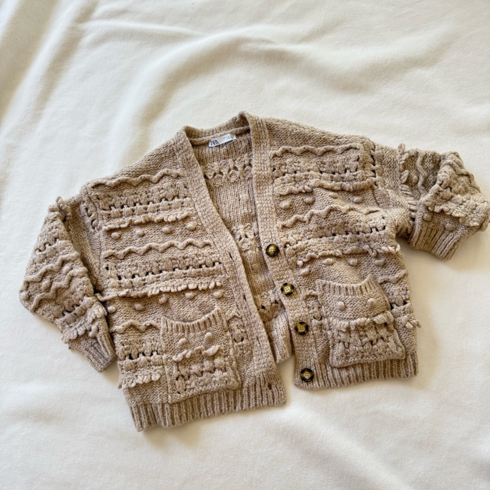 Zara Beige Textured Cardigan